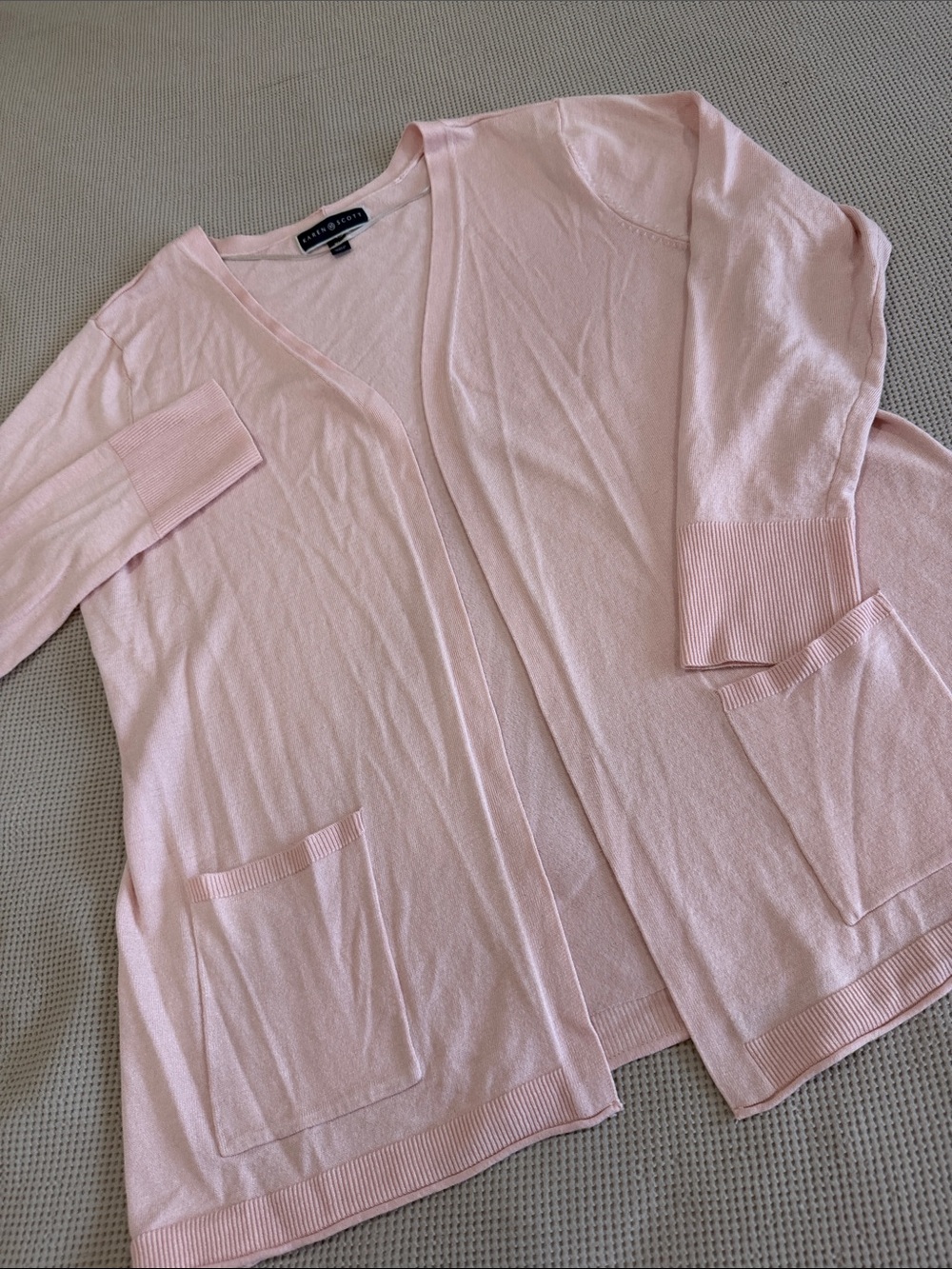 Karen Scott Pale Pink Open-Front Cardigan